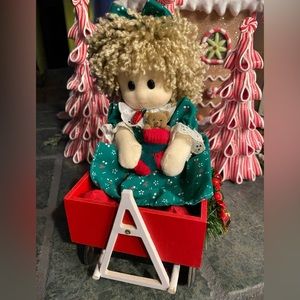 Vintage Cuddle Kidz Christmas Musical Doll in Wagon